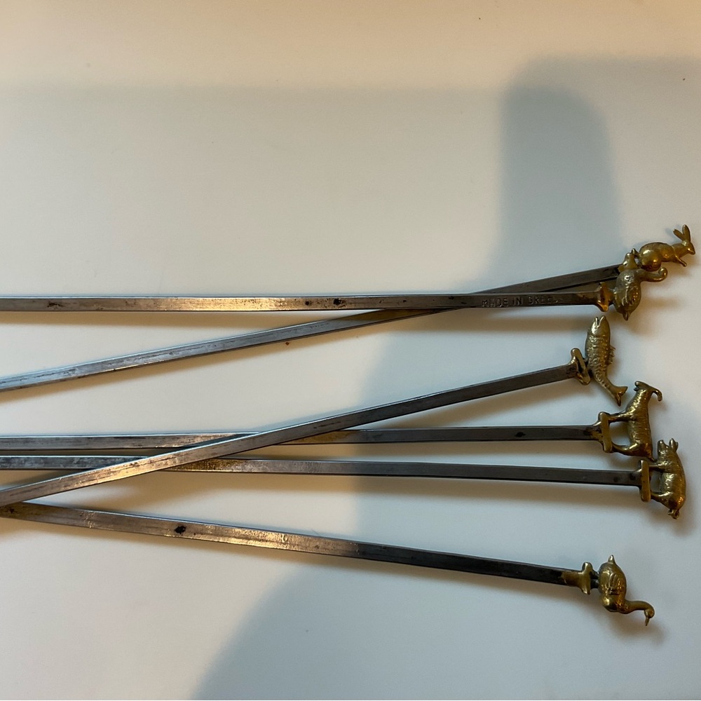 Vintage brass and stainless six animal skewers